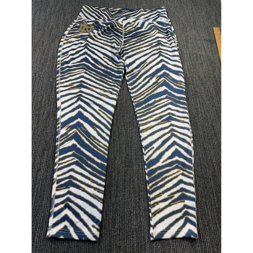 Notre Dame Fighting Irish Womens XL Leggings Navy Gold White Zebra Stripe